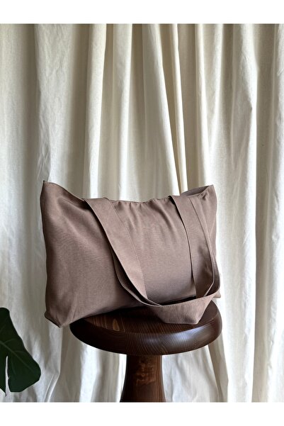 LUNAFEL Τσάντα ώμου από ύφασμα καφέ - Αδιάβροχο λινό ύφασμα - Τσάντα παραλίας