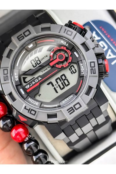 Jaga 50mm Pool Sea Use,Lighted,Calendar,Chronometer Black Silicone Digital Sport Women Wrist Watch