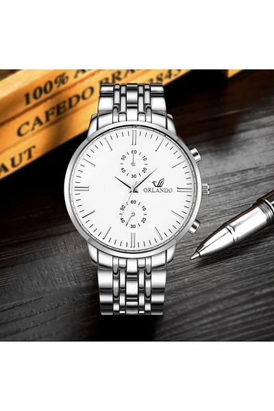 REDz Accessories Men's Watch, Orlando Model, Stainless-Steel, Silver/White