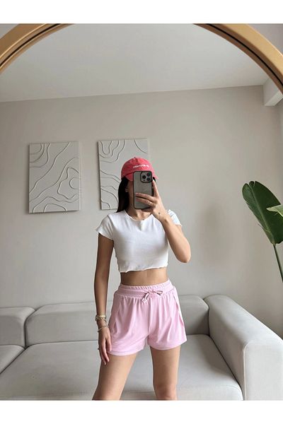 Zoom Butik Lace-up side slit shorts - powder