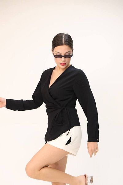 Gameyal Women's Comfortable Fit Loose Monaco Side Tie Shirt