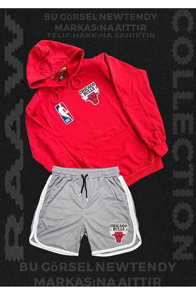Minikelya Chigago Bulls Team Sweatshirt Shorts Combination Set for Fans 2 Items