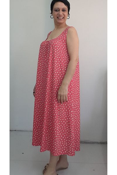 Mertcan Butik Pomegranate Flower Polka Dot Front Back Gathered Strap Combed Viscose Dress