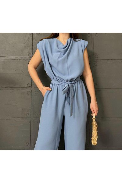 SUYA US WEAR Premium Jumpsuit with Crepe Fabric Padding and Waist Tie Detail