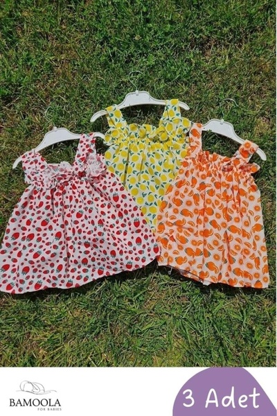 Bamoola Baby Girl 3-Piece Strawberry Orange Lemon Printed Dress