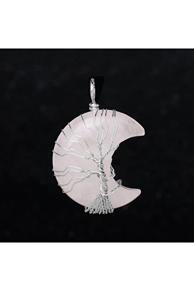 animis beauty Pandantiv Cuart Roz tip Luna cu montura Pomul Vietii, din pietr...