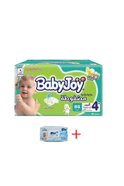 BabyJoy Baby Joy Diapers Box Size 4+ 88 Pieces + Bambino Wipes Box
