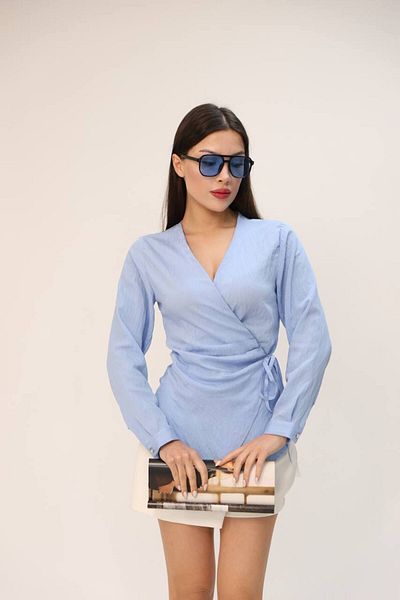 YONEZ MODA Women's Comfortable Fit Loose Monaco Side Tie Shirt