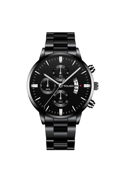 REDz Accessories Ceas de lux Link, cronograf, bărbătesc, oțel inoxidabil, negru-argintiu