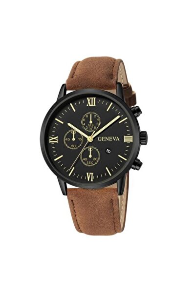 REDz Accessories Ρολόι Geneva Model, Δέρμα, Χρυσές Αποχρώσεις, Καφέ/Μαύρο