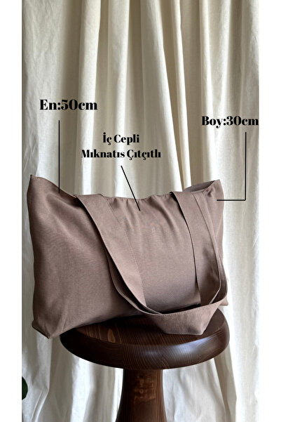 LUNAFEL Τσάντα ώμου από ύφασμα καφέ - Αδιάβροχο λινό ύφασμα - Τσάντα παραλίας