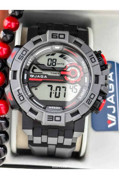 Jaga 50MM Havuz Deniz Kullanım,Işıklı,Takvimli,Kronometreli SİYAH Silikon Dij...