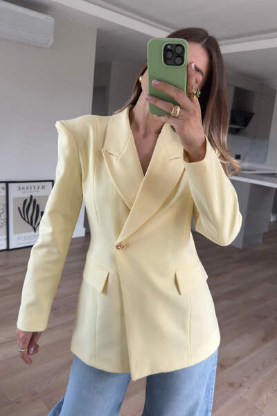 Sue Store Sarı Belden Oturtmalı Premium Blazer Ceket