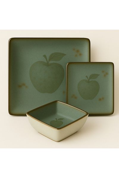 Cesiro 3-piece plate and bowl set, Frutta Apple, Ceramica, Cesiro