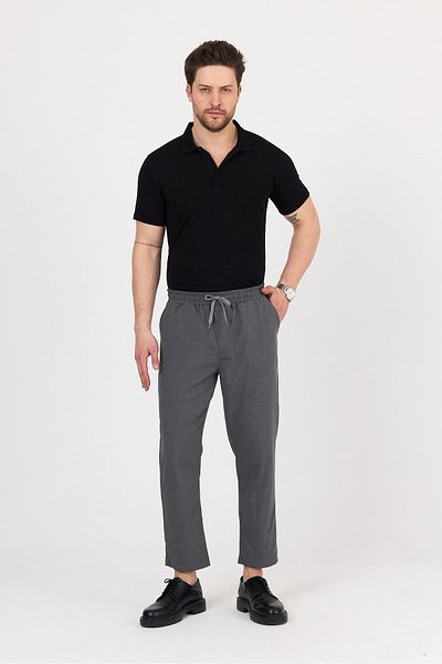 Buket Tekstil Men's Smoked Side Pocket Elastic Waist Relaxed Cut Fabric Trousers
