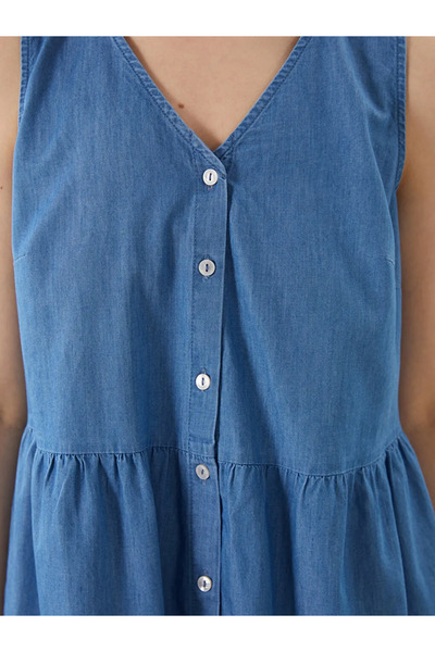 LC Waikiki LCWAIKIKI Κλασικό Indigo V-Neck Katkat Jean Φόρεμα