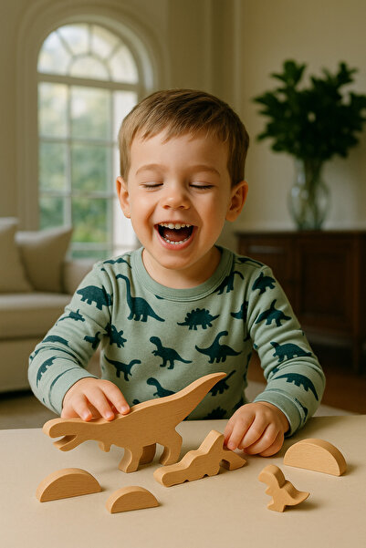 ESLENTA مجموعة نماذج خشبية على شكل تي ريكس وديناصور