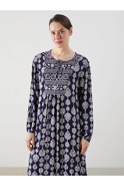 LC Waikiki Lcw Grace Blue Crew Neck Print Women's Dress