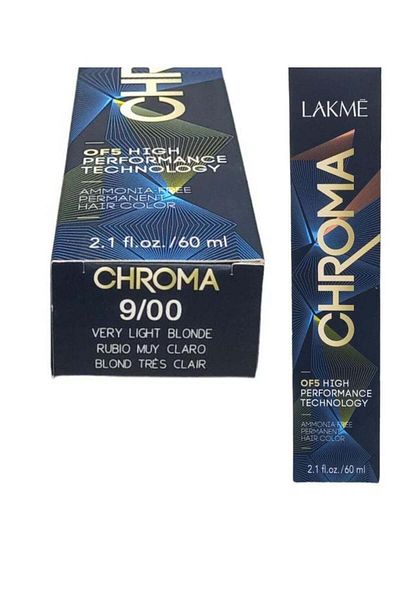 Lakme Chroma 9/00 Ammonia Free Permanent Hair Dye Very Light Blonde 60ml