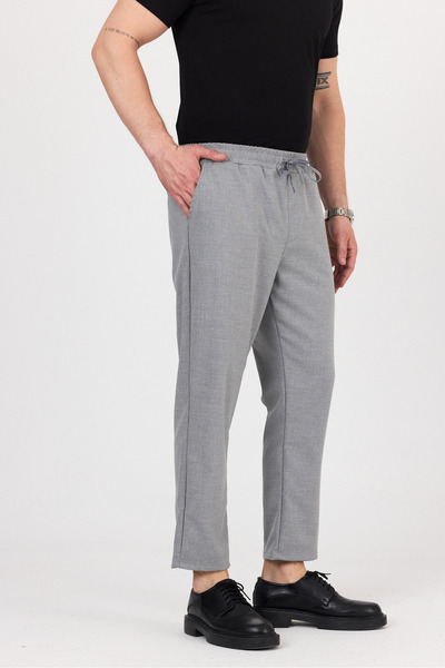 Buket Tekstil Men's Gray Side Pocket Elastic Waist Relaxed Cut Fabric Trousers