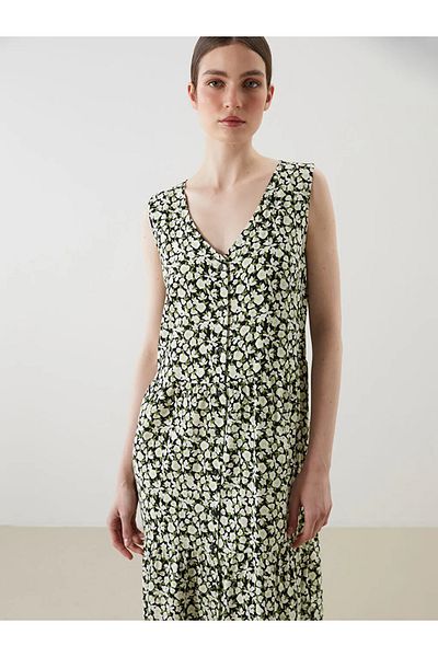 LC Waikiki Lcwaikiki classic black v-neck floral a-line dress