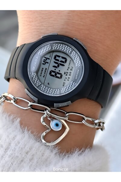 Jaga 32MM Havuz Deniz Kullanım,Işıklı,Takvimli,Kronometreli SİYAH Silikon Dijital SPOR Kadın Kol Saati