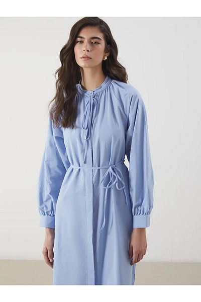 LC Waikiki LCW Rochie cămașă din poplin cu guler albastru modest