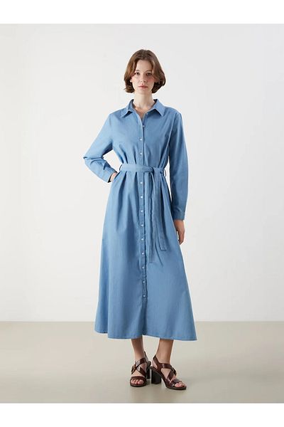 LC Waikiki Lcwaikiki classic indigo shirt collar women's jean dress