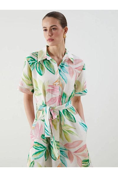 LC Waikiki Lcwaikiki Classic Mixed Floral Shirt Dress