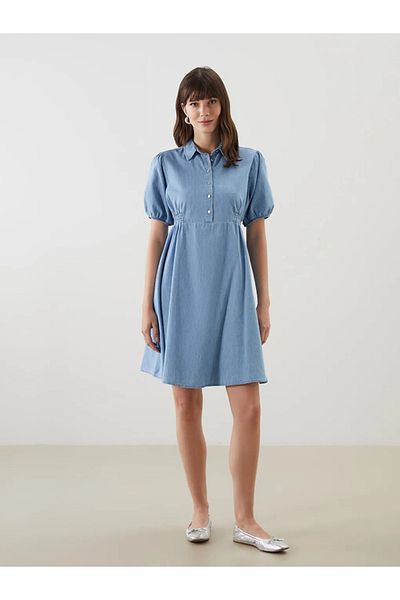 LC Waikiki Lcw comfort indigo shirt collar women's jean dress
