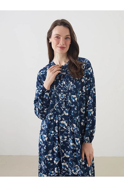 LC Waikiki Lcw grace navy blue bicycle collar floral a-line dress
