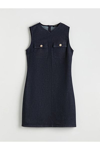 LC Waikiki Lcw comfort indigo slip collar mini jean dress