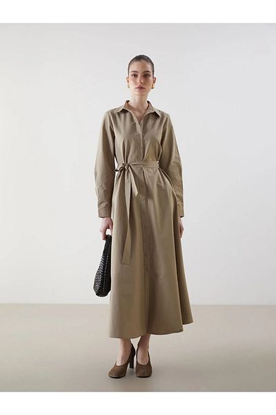 LC Waikiki Γυναικείο πουκάμισο LCWAIKIKI Classic Beige Poplin