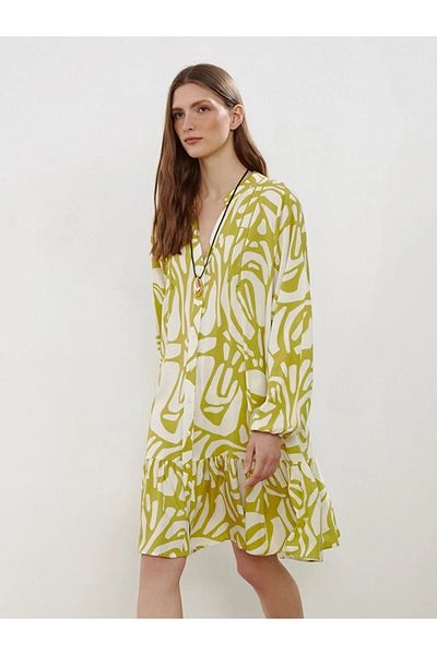 LC Waikiki Lcwaikiki classic green slip collar patterned shirt dress
