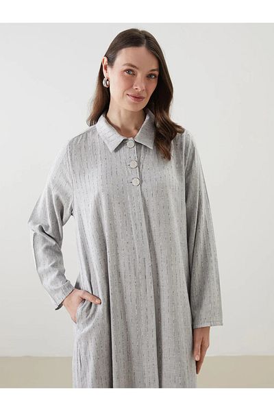 LC Waikiki Lcw grace gray striped linen look shirt dress