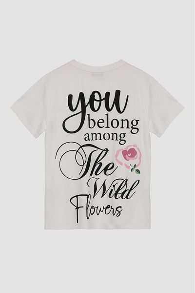 Quzu Colorful Rose Printed Basic Tshirt with Writing on the Back