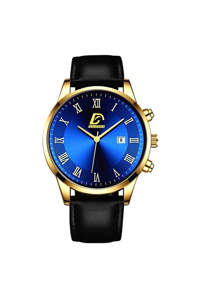 REDz Accessories Luxury Watch, Chronograph, Men, Leather Effect, Blue-Gold