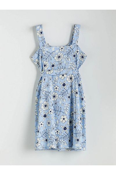LC Waikiki Rochie florală LCW Comfort Blue cu decolteu în formă de inimă