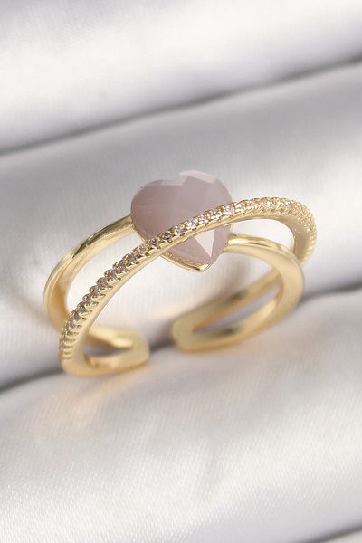 Skygo Brass Gold Color Purple Crystal Heart Model Zircon Stone Women's Ring - Tj-Byk3646