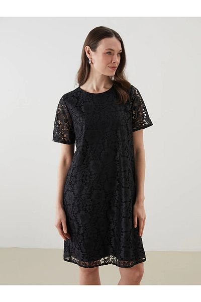 LC Waikiki Lcw Grace Black Crew Neck Lace Women's Dress