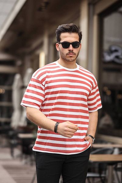 NESAFET Tmb Striped Crew Neck T-Shirt Red