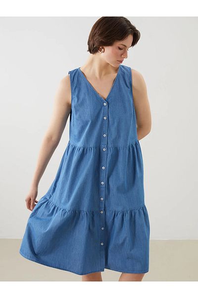 LC Waikiki LCWAIKIKI Rochie clasică Indigo cu decolteu în V Katkat Jean