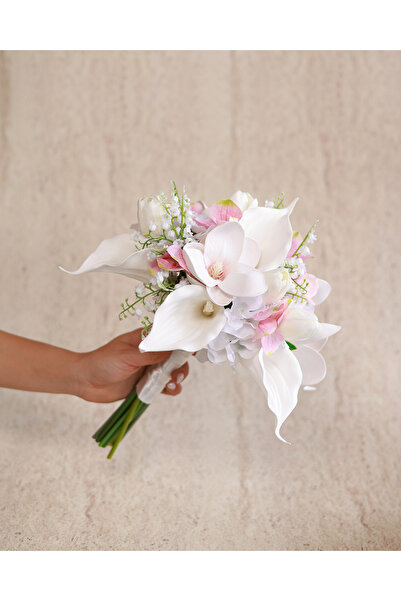 Luvienn Bahar Çiçekleri Gelin Çiçeği-Pembeli Manolya Gala Gelin Buketi Yaka Çiçeği 2'li Set