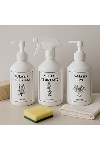 Dem Home 3 lü Beyaz Plastik Mutfak Bulaşık Deterjanı-Çamaşır Suyu-Mutfak Temi...