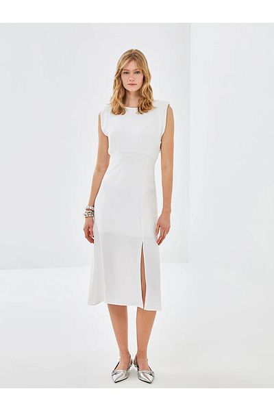 LC Waikiki Blais white crewneck women's dress