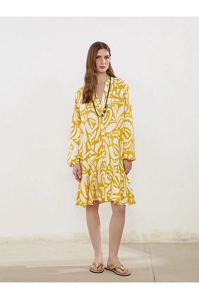 LC Waikiki Lcwaikiki classic yellow slip collar patterned shirt dress