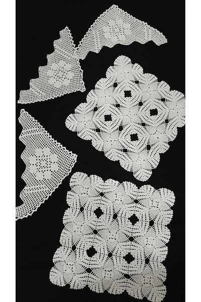 Papatyam Hand Knitted Crochet 2Pcs (20X20) 3Pcs (20X9) Lace/Vintage/Craft Dowry Lace/Cotton Rope