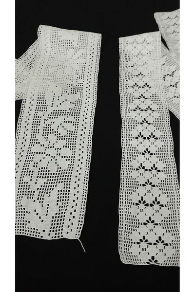 Papatyam Hand Knitted Crochet 1 Piece (120X15) 1 Piece (110X9) Intermediate Lace/Vintage/Handcrafted Dowry Lace/Cotton Rope