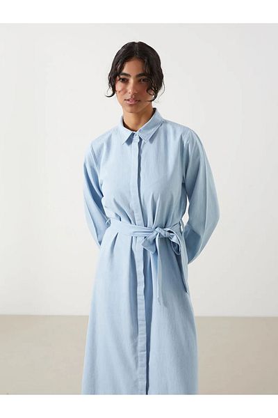 LC Waikiki LCW Modest Indigo πουκάμισο γιακά Γυναικείο Jean Φόρεμα