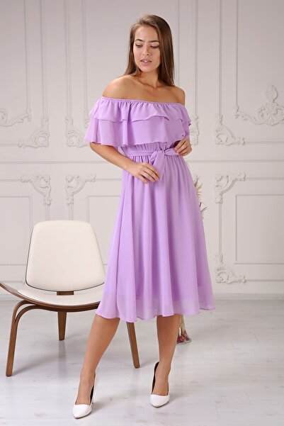 MACFLY Ruffle Collar Chiffon Dress